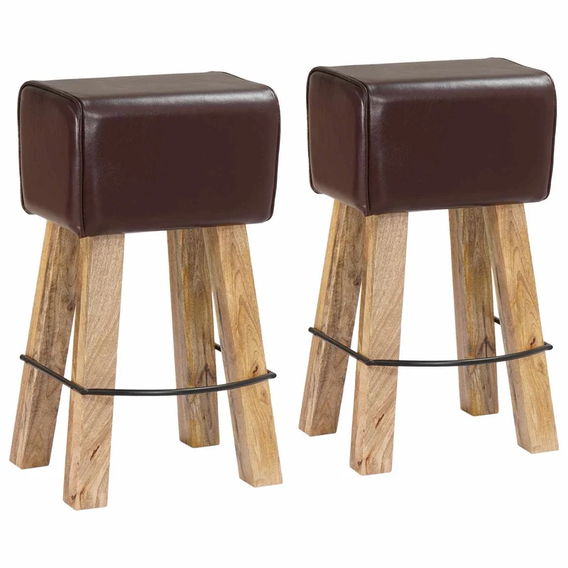 Bar Stool 2 pcs Dark Brown 44 x 33 x 74 cm Real Leather