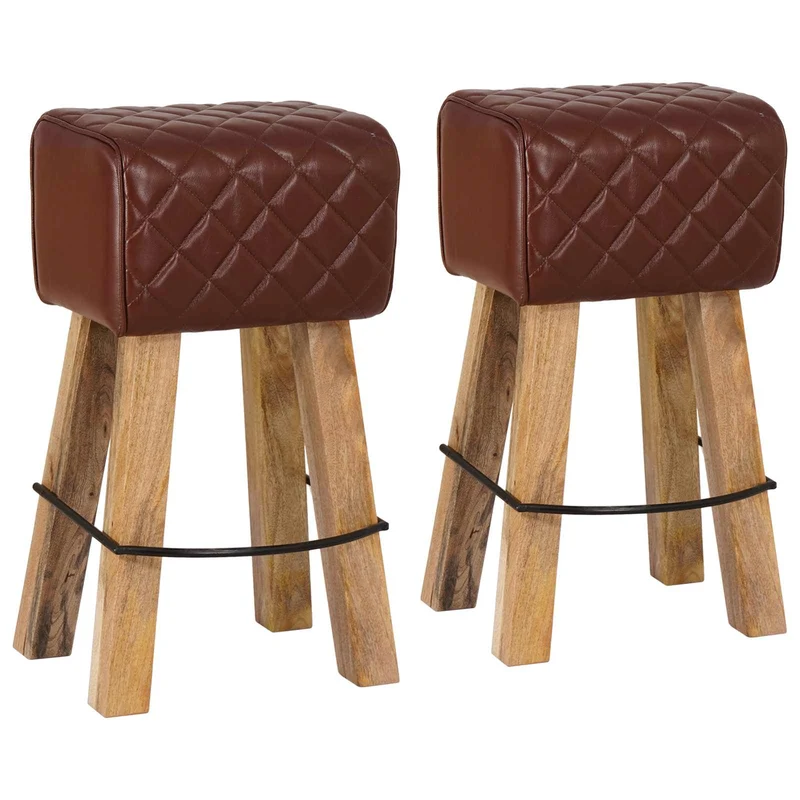 Bar Stool 2 pcs Brown Diamond 44 x 33 x 74 cm Real Leather