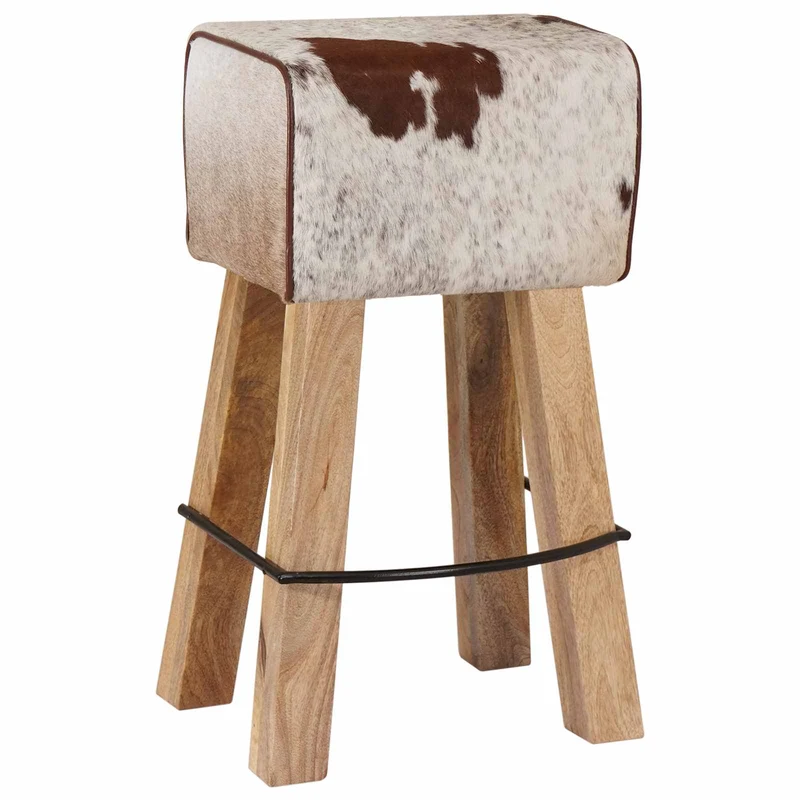 Bar Stool 2 pcs Brown and White 44 x 33 x 74 cm Real Leather