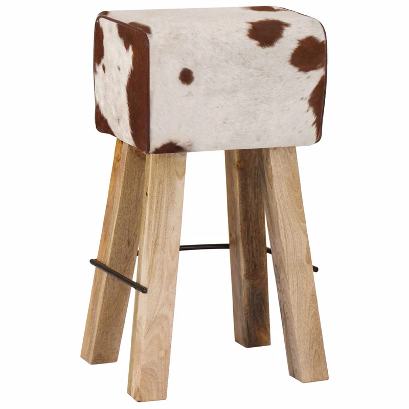 Bar Stool 2 pcs Brown and White 44 x 33 x 74 cm Real Leather