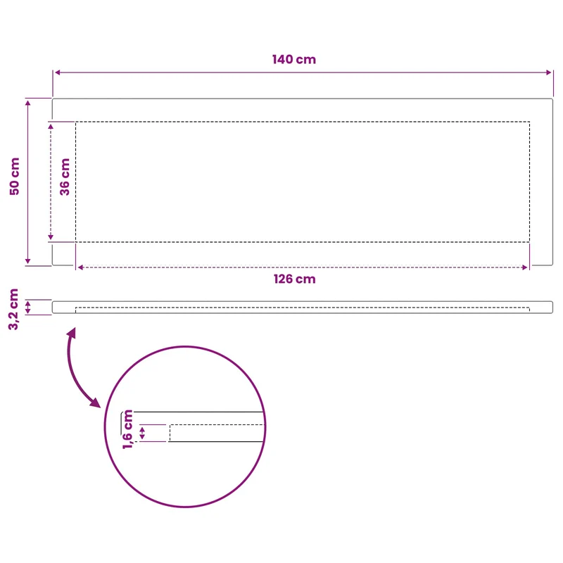 Rectangular Table Top 140 x 50 x 3.2 cm Rectangular