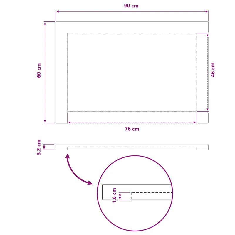 Rectangular Table Top 90 x 60 x 3.2 cm Rectangular