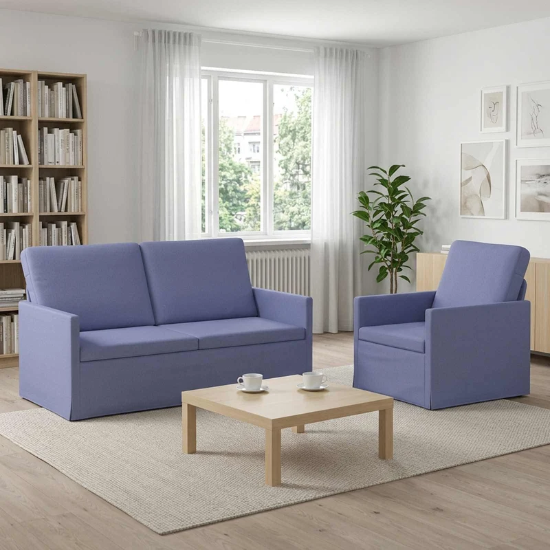 Sofa Set 2 pcs Jeans Blue Fabric
