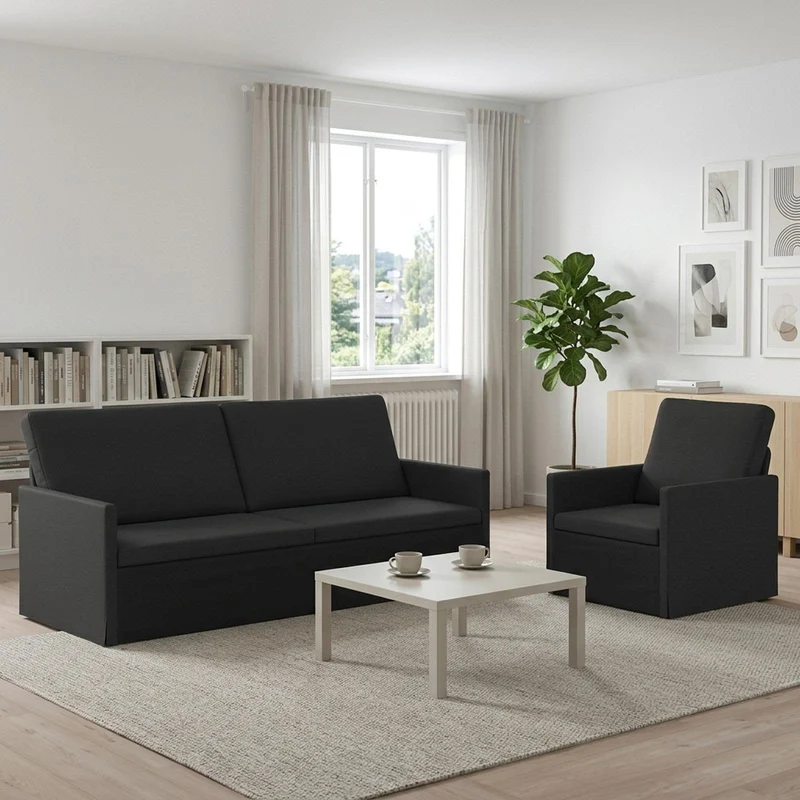 Sofa Set 2 pcs Black Fabric