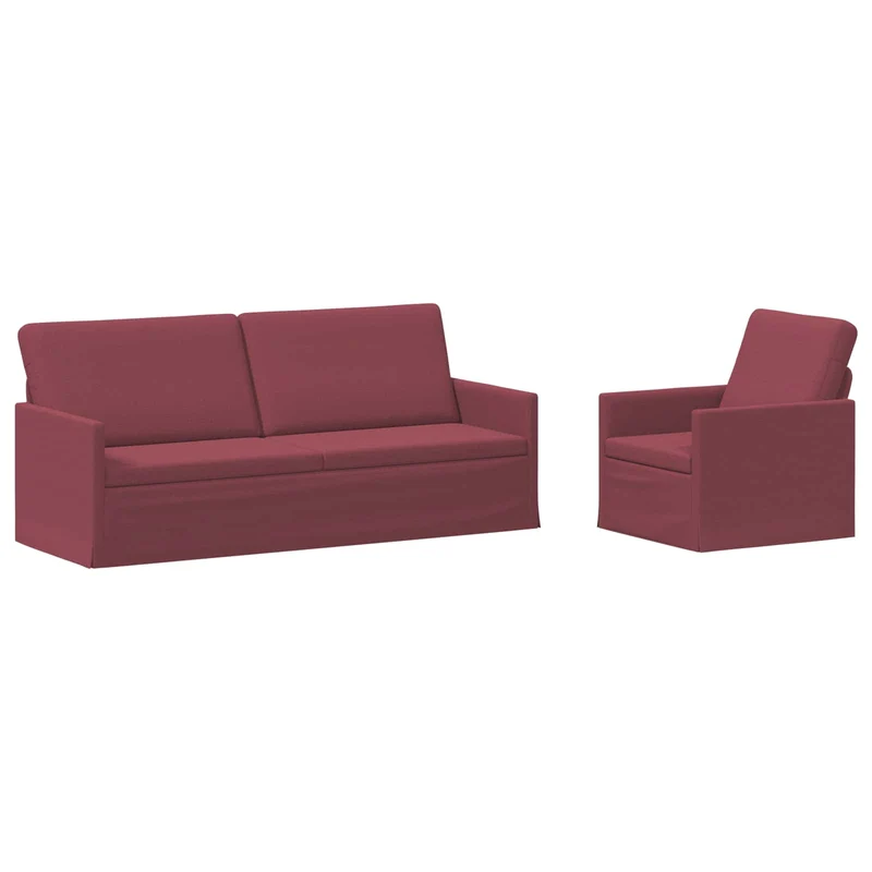 Sofa Set 2 pcs Wine Red Fabric