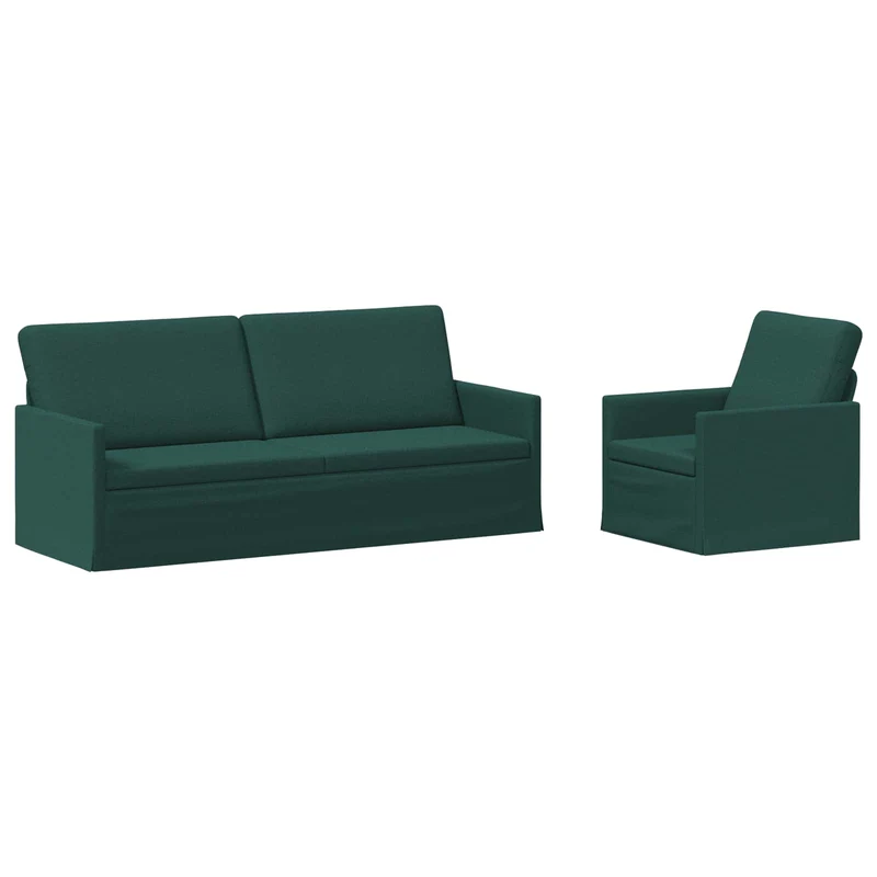 Sofa Set 2 pcs Dark Green Fabric