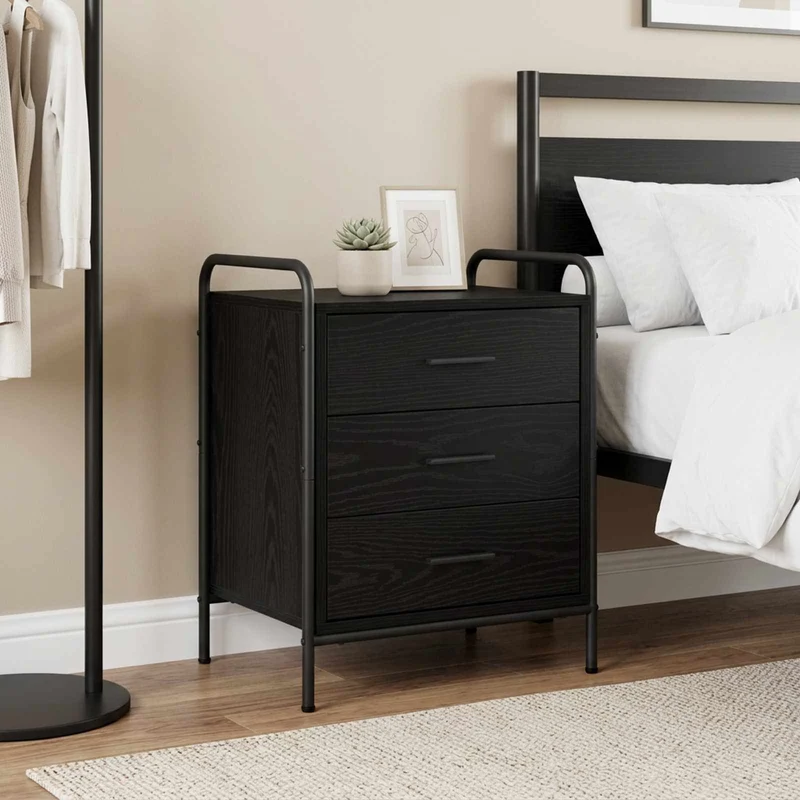 Bedside Cabinet Black Oak 48 x 36.5 x 60 cm Engineered Wood
