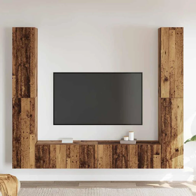 6 Piece Wall-mounted TV Cabinet Set Old Wood Engineered Wood