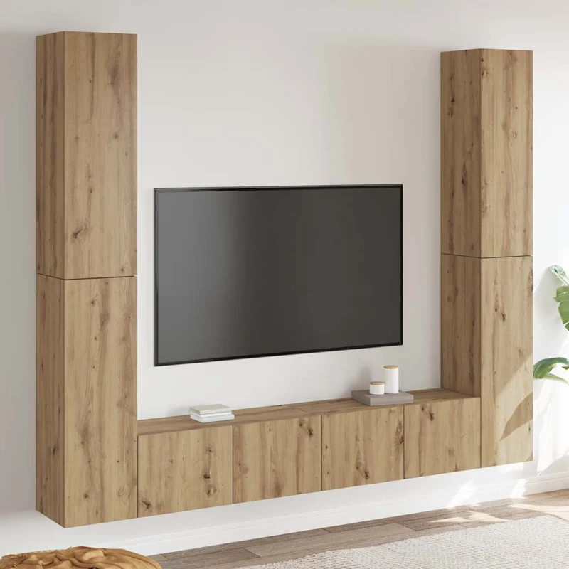 6 Piece Wall-mounted TV Cabinet Set Artisan Oak Engineered Wood