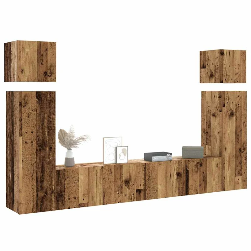 8 Piece TV Cabinet Set Wall-mounted Old Wood Engineered Wood