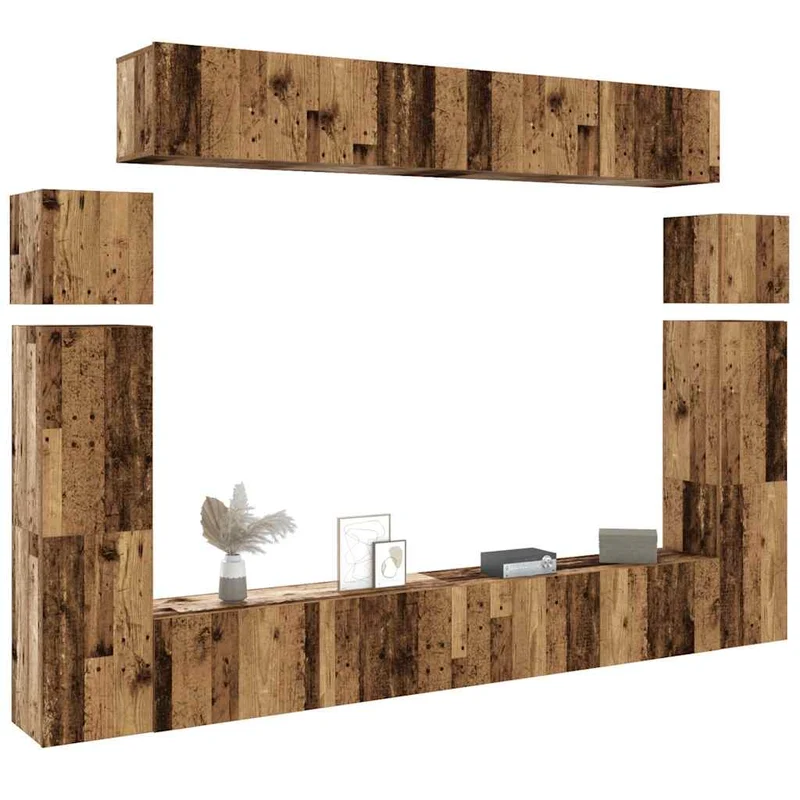 8 Piece TV Cabinet Set Wall-mounted Old Wood Engineered Wood