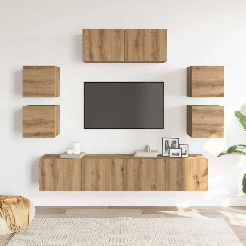7 Piece TV Cabinet Set Wall-mounted Artisan Oak Engineered Wood