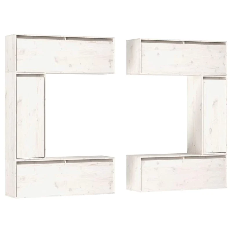 6 Piece TV Cabinet Set White Solid Wood Pine