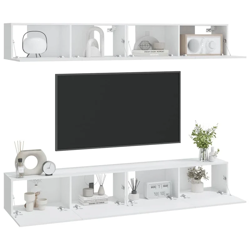 4 Piece Wall-mounted TV Cabinet Set White 100x30x30 cm
