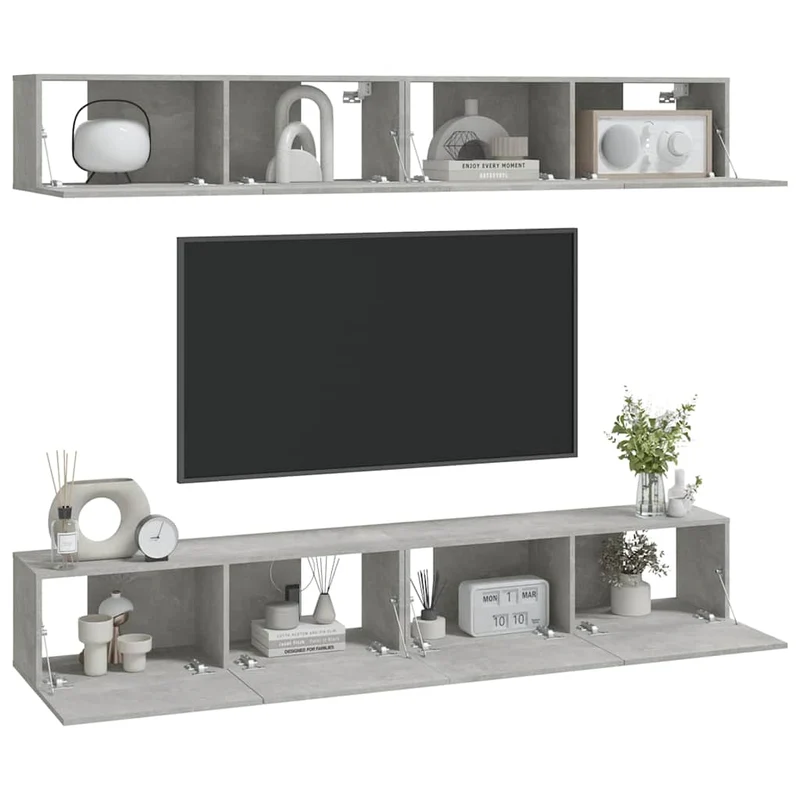4 Piece Wall-mounted TV Cabinet Set Concrete Grey 100x30x30 cm