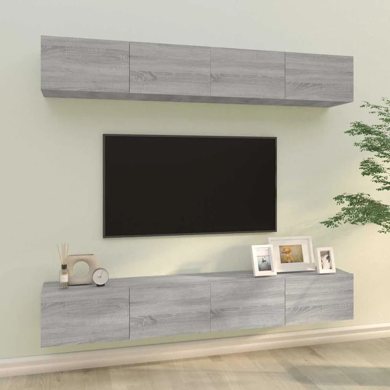 4 Piece Wall-mounted TV Cabinet Set Grey Sonoma 100x30x30 cm