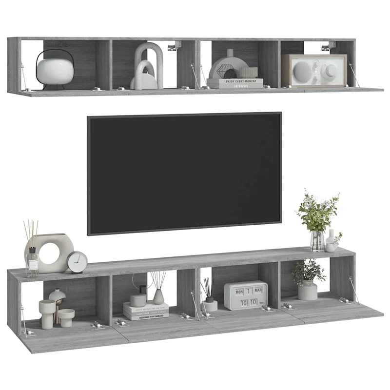 4 Piece Wall-mounted TV Cabinet Set Grey Sonoma 100x30x30 cm