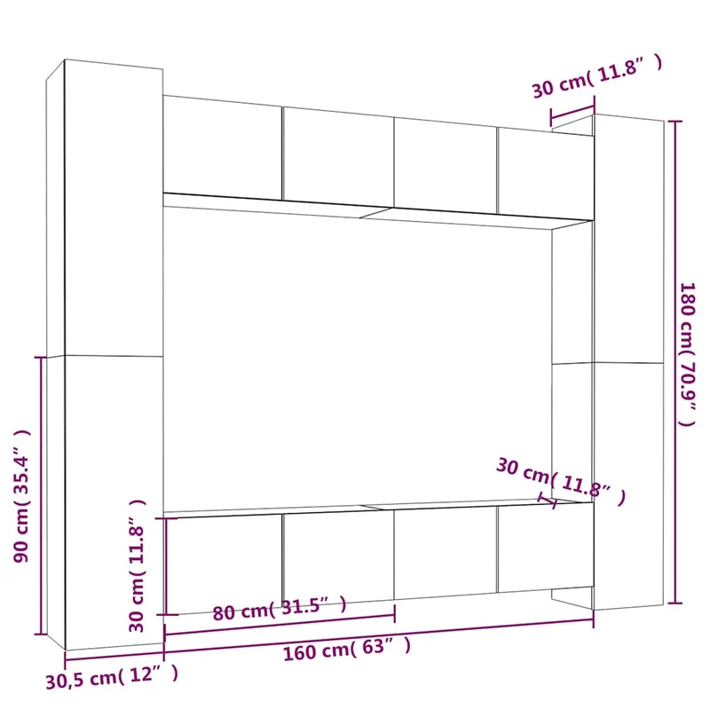 8 Piece TV Cabinet Set Grey Sonoma Engineered Wood