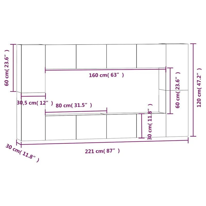 8 Piece TV Cabinet Set Concrete Grey Engineered Wood
