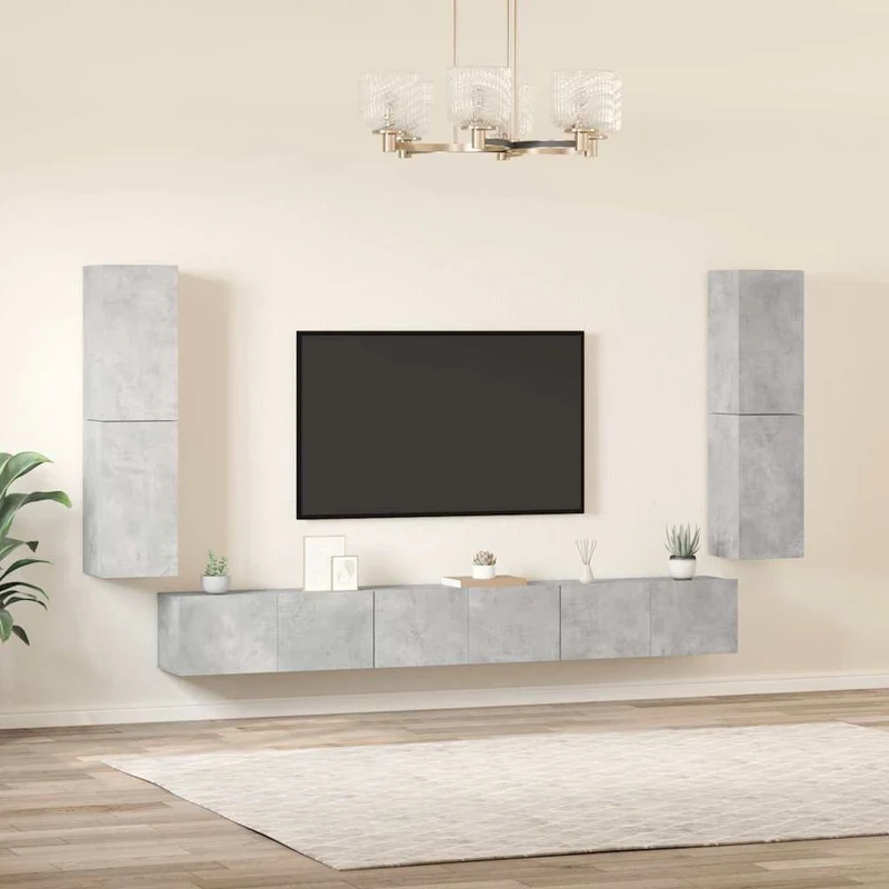 7 Piece TV Cabinet Set Concrete Grey Engineered Wood