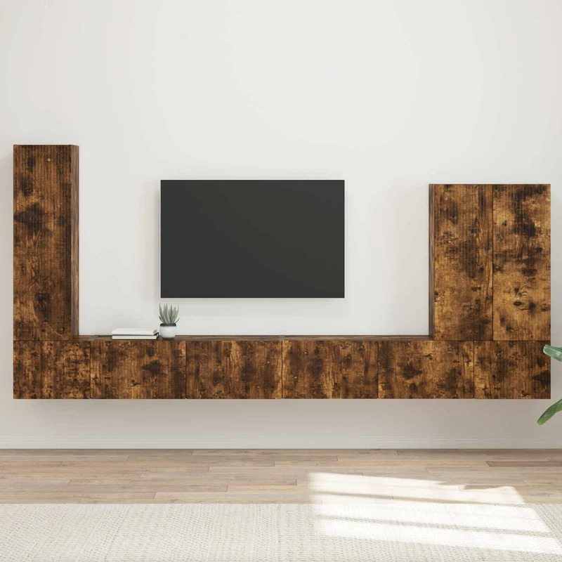 TV Wall Cabinet Set 6 pcs Smoked Oak