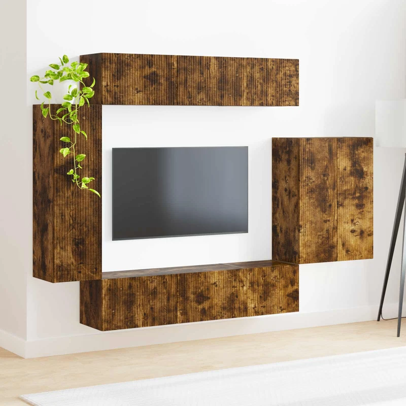 TV Wall Cabinet Set 6 pcs Smoked Oak
