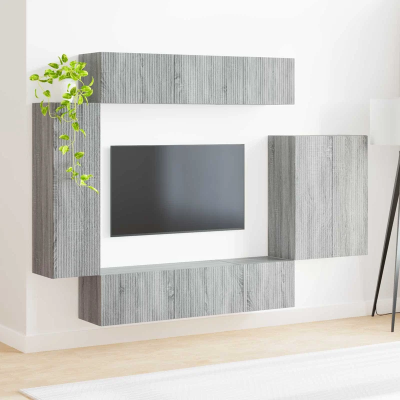 TV Wall Cabinet Set 6 pcs Grey Sonoma