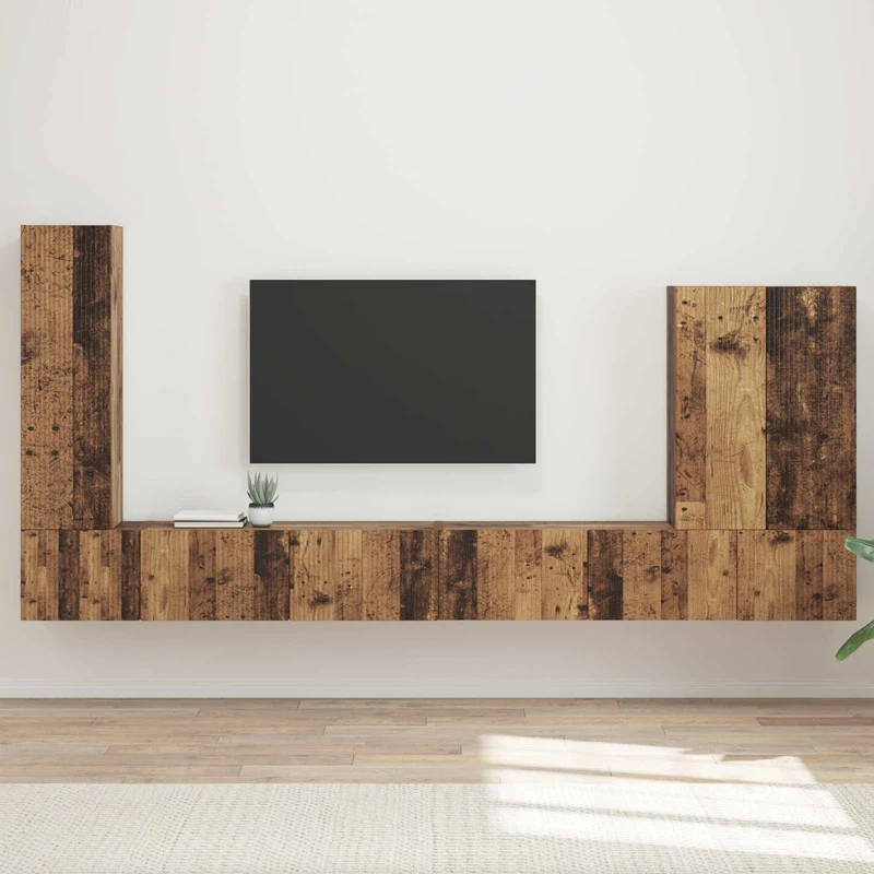 TV Wall Cabinet Set 6 pcs Old Wood