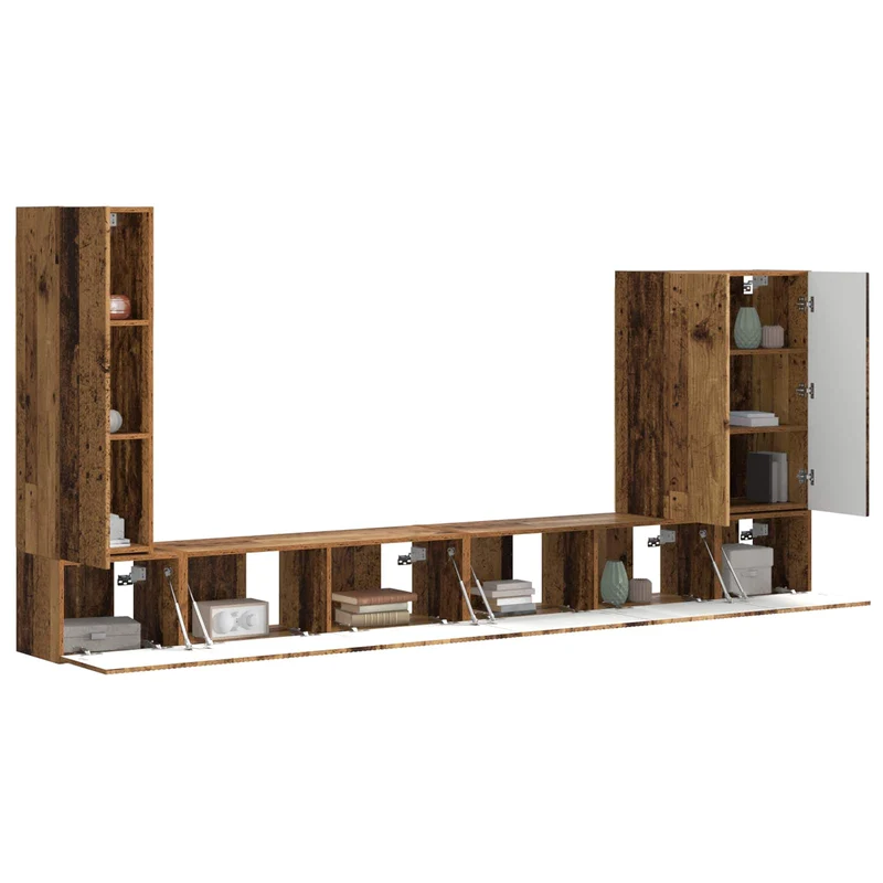 TV Wall Cabinet Set 6 pcs Old Wood