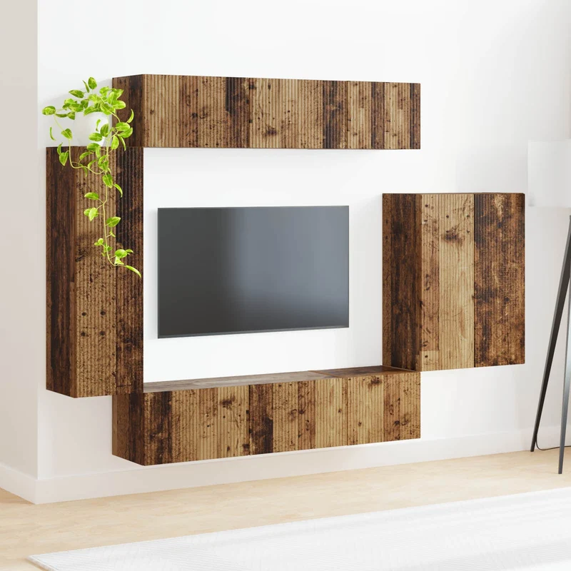 TV Wall Cabinet Set 6 pcs Old Wood