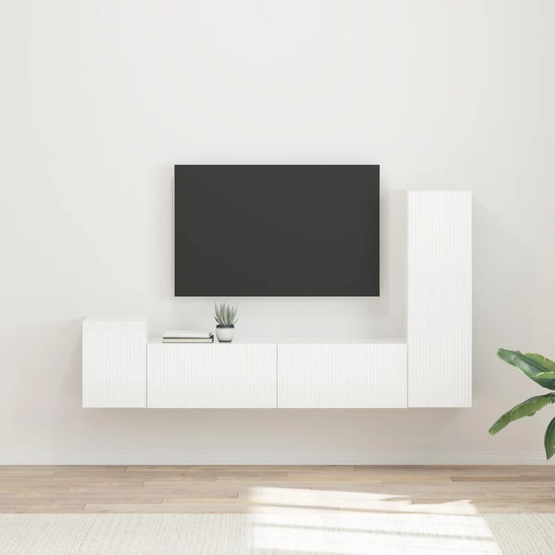 TV Cabinet Set 4 pcs High Gloss White Engineered Wood