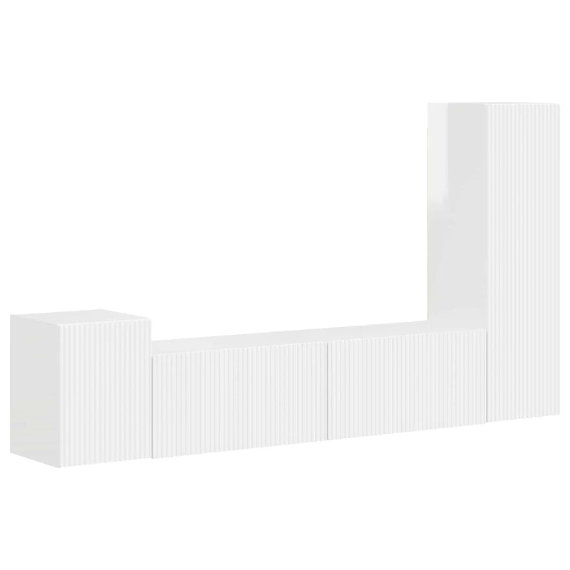 TV Cabinet Set 4 pcs High Gloss White Engineered Wood