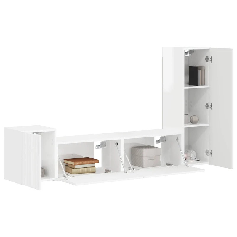 TV Cabinet Set 4 pcs High Gloss White Engineered Wood
