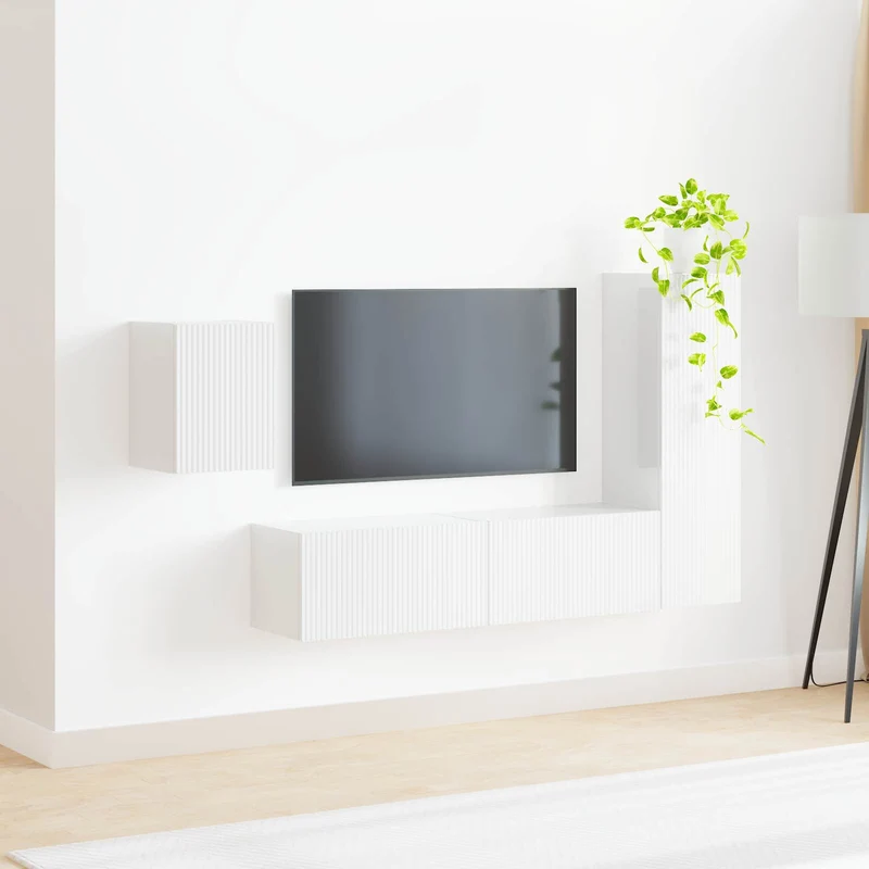 TV Cabinet Set 4 pcs High Gloss White Engineered Wood