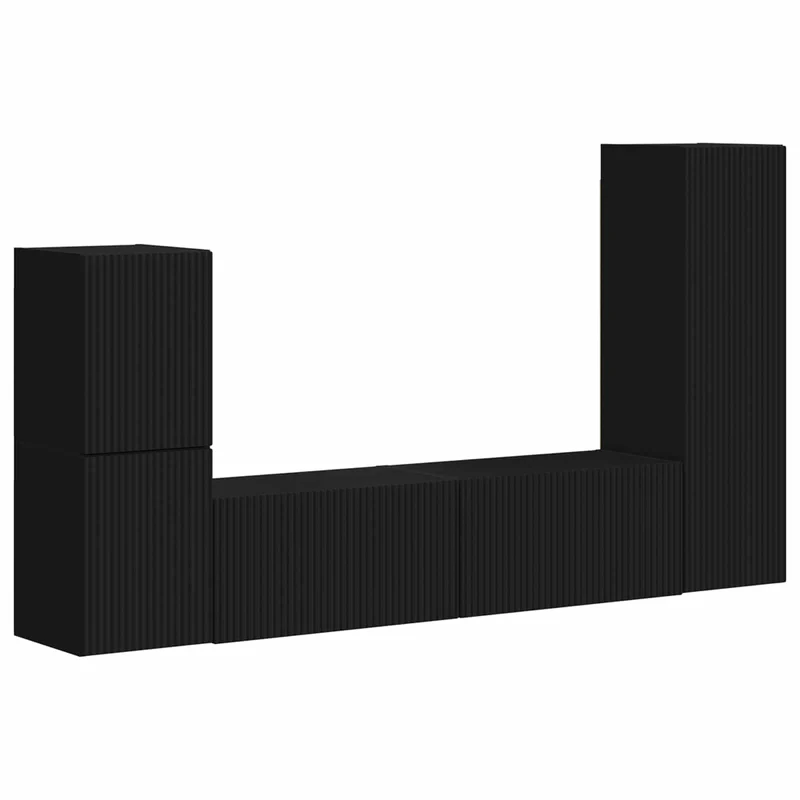 TV Cabinet Set 4 pcs Black Engineered Wood