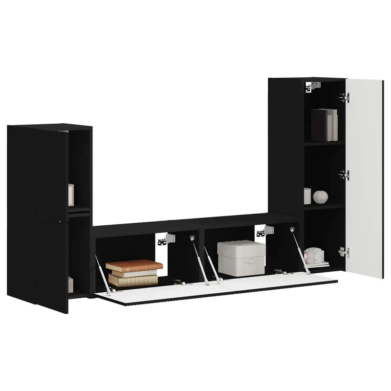 TV Cabinet Set 4 pcs Black Engineered Wood