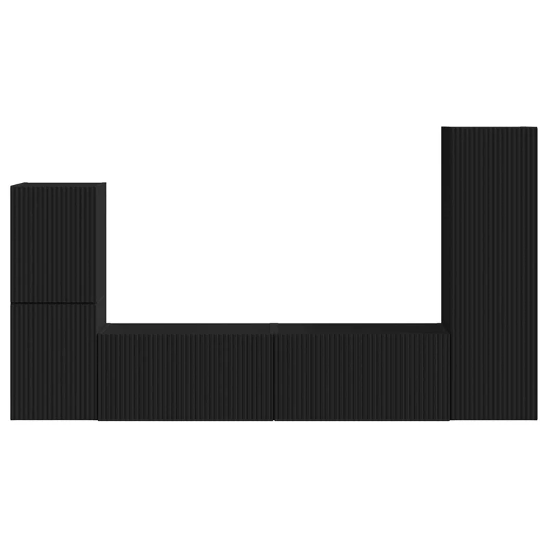 TV Cabinet Set 4 pcs Black Engineered Wood