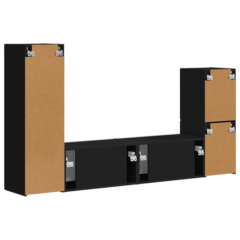 TV Cabinet Set 4 pcs Black Engineered Wood