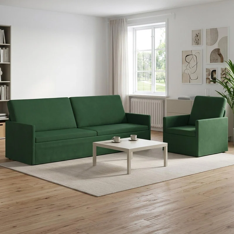Sofa Set 2 pcs Jungle Green Corduroy Fabric