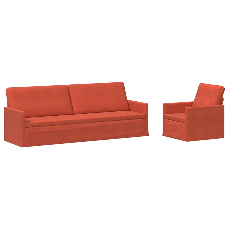 Sofa Set 2 pcs Red Orange Corduroy Fabric