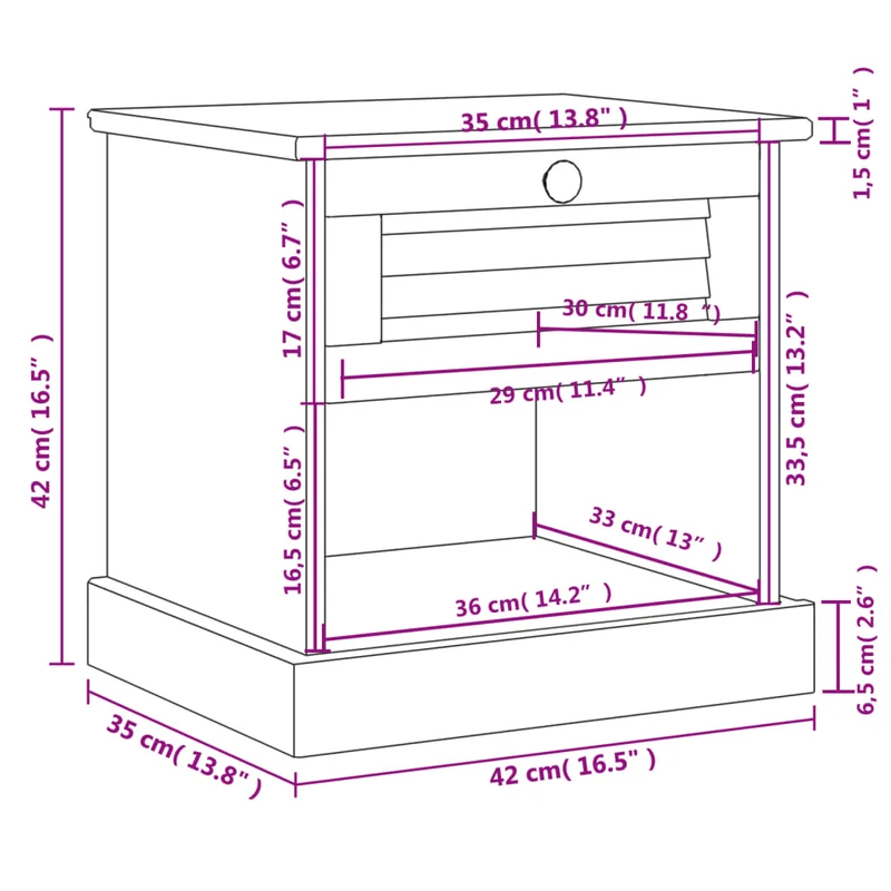 Bedside Cabinet "VIGO" White 42x35x42 cm Solid Wood Pine