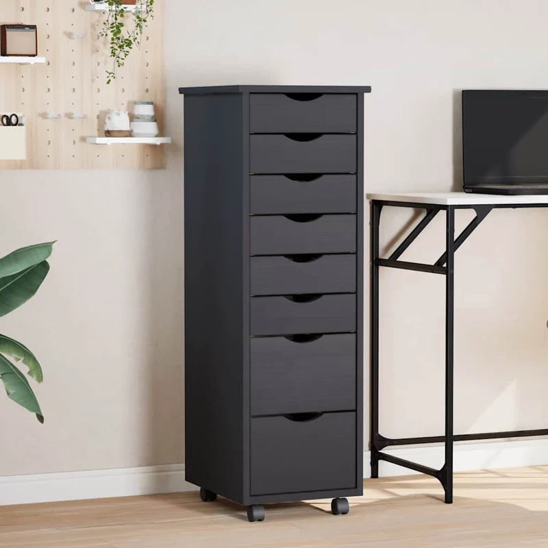 Rolling Cabinet with Drawers "MOSS" Grey Solid Wood Pine