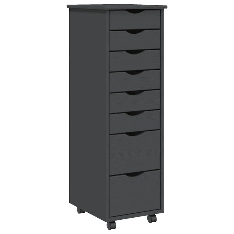 Rolling Cabinet with Drawers "MOSS" Grey Solid Wood Pine