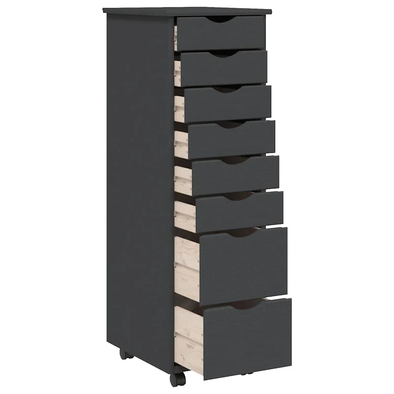 Rolling Cabinet with Drawers "MOSS" Grey Solid Wood Pine