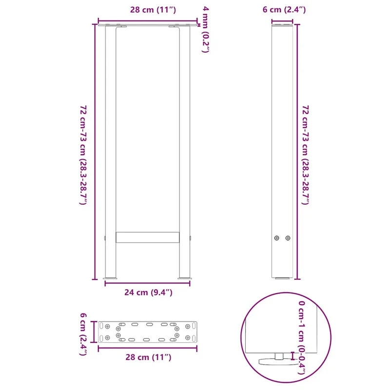 Console Table Legs Anthracite 2 pcs 28x(72-73) cm Steel