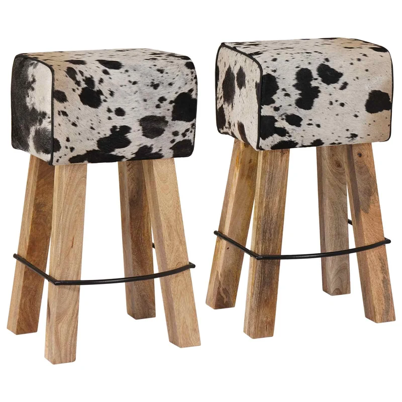 Bar Stool 2 pcs Black and White 44 x 33 x 74 cm Real Leather