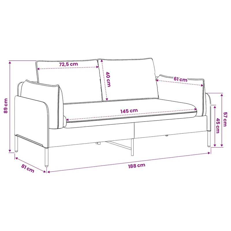 2-Seater Sofa Taupe 188 x 81 x 89 cm Fabric