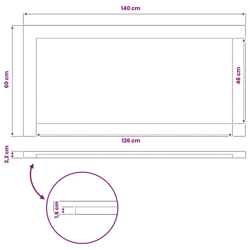 Rectangular Table Top 140 x 60 x 3.2 cm Rectangular