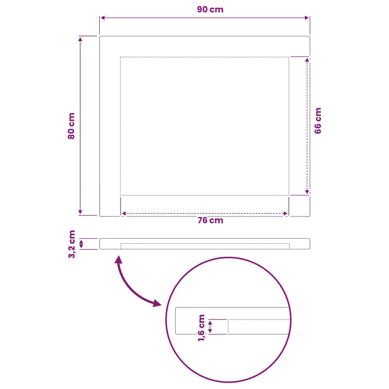 Rectangular Table Top 90 x 80 x 3.2 cm Rectangular