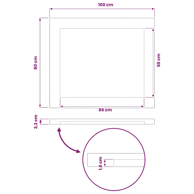 Rectangular Table Top 100 x 80 x 3.2 cm Rectangular